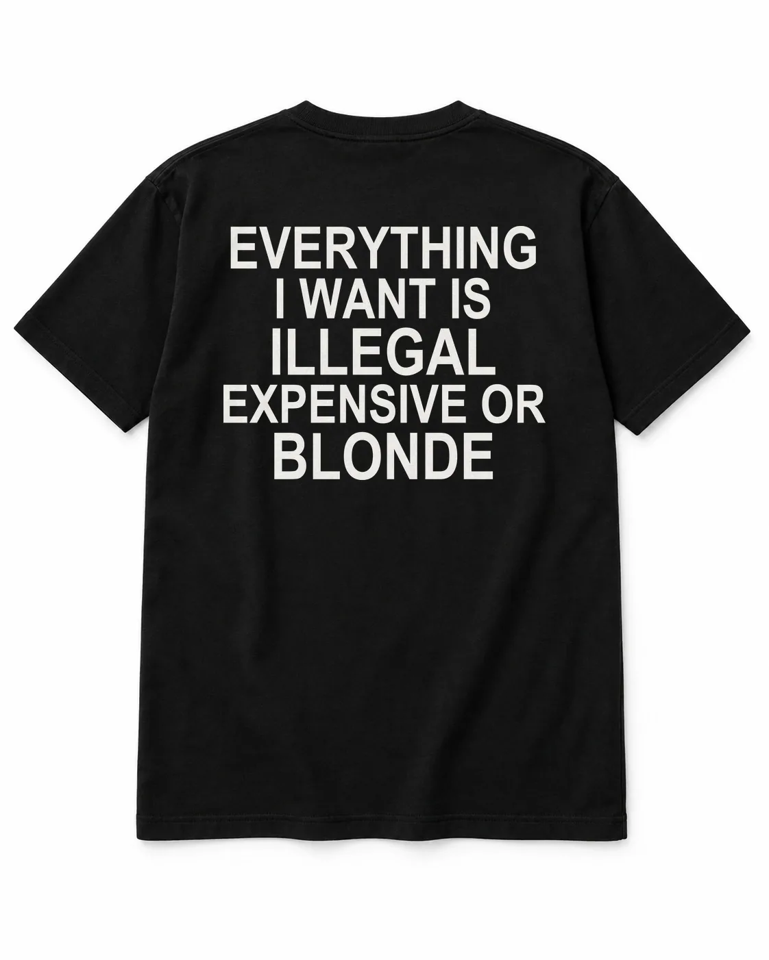 EVERYTHING I WANT IS ILLEGAL, EXPENSIVE OR BLONDE – Statement-Shirt